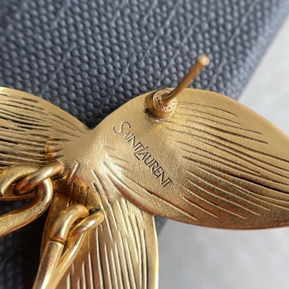 YSL CHERRY LEAF ASYMMETRICAL DROP EARRINGS