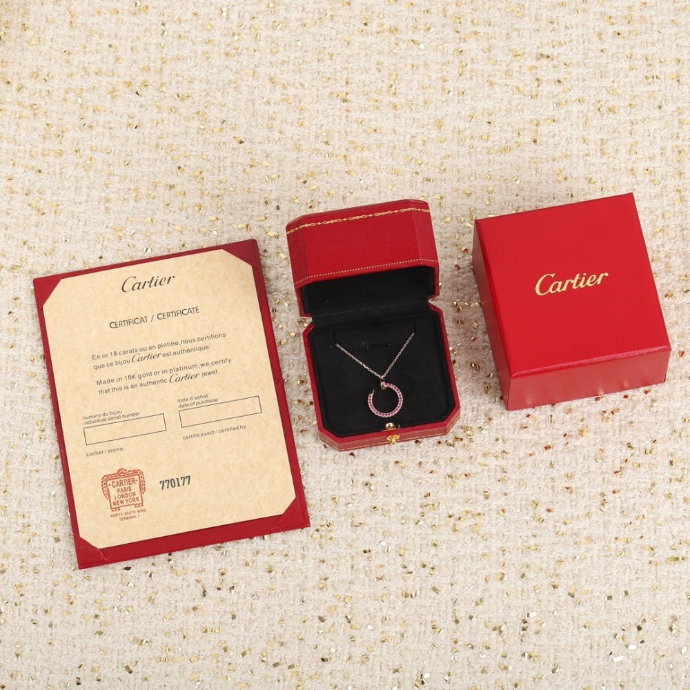 CARTIER PINK STONE MOON PENDANT NECKLACE FULL SET