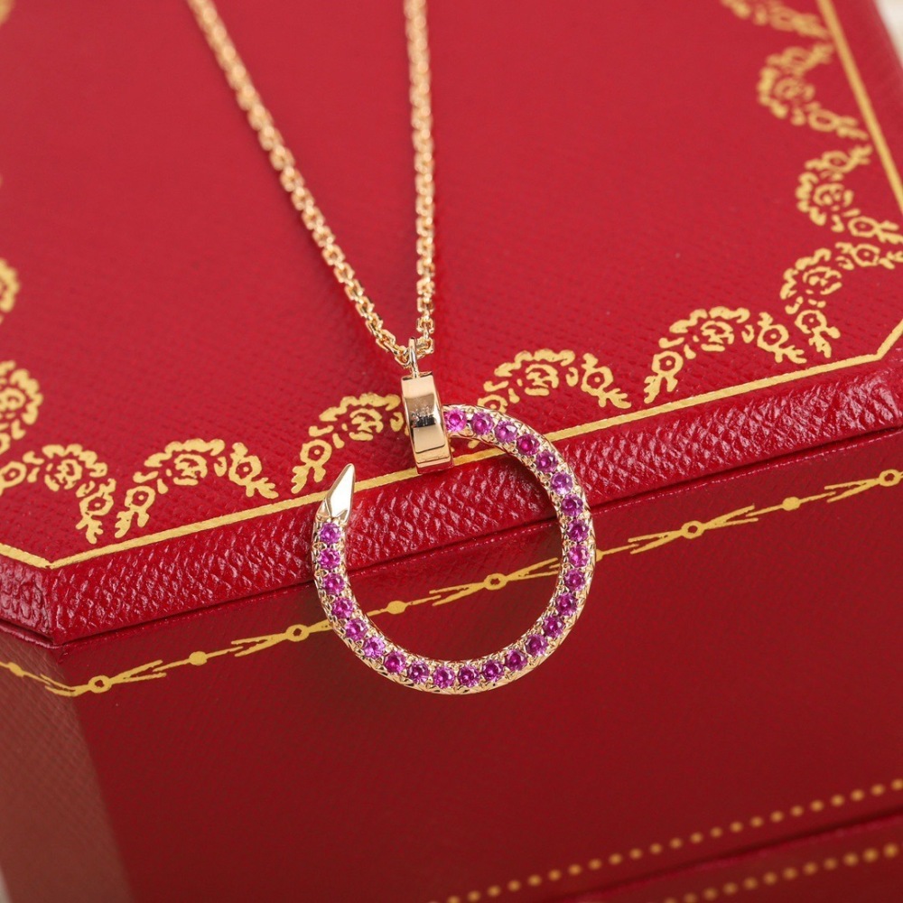 CARTIER PINK STONE MOON PENDANT NECKLACE FULL SET