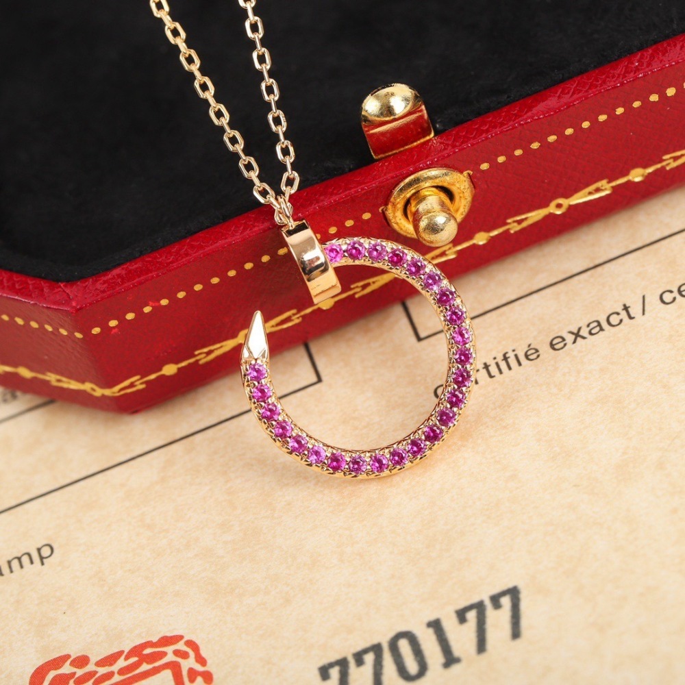 CARTIER PINK STONE MOON PENDANT NECKLACE FULL SET