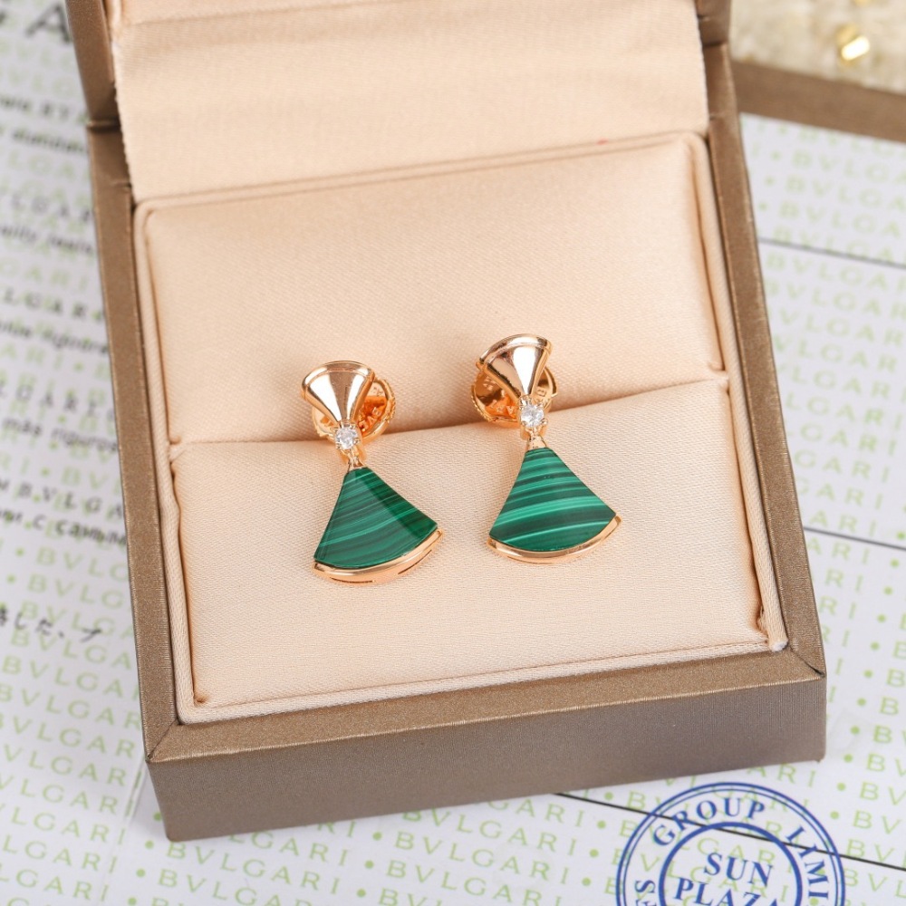 BVLGARI MALACHITE FAN CLIP EARRINGS