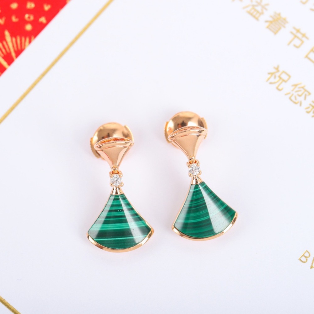 BVLGARI MALACHITE FAN CLIP EARRINGS