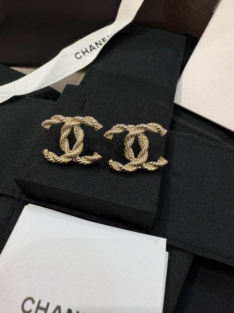 CHANEL TWISTED ROPE CC GOLD EARRINGS