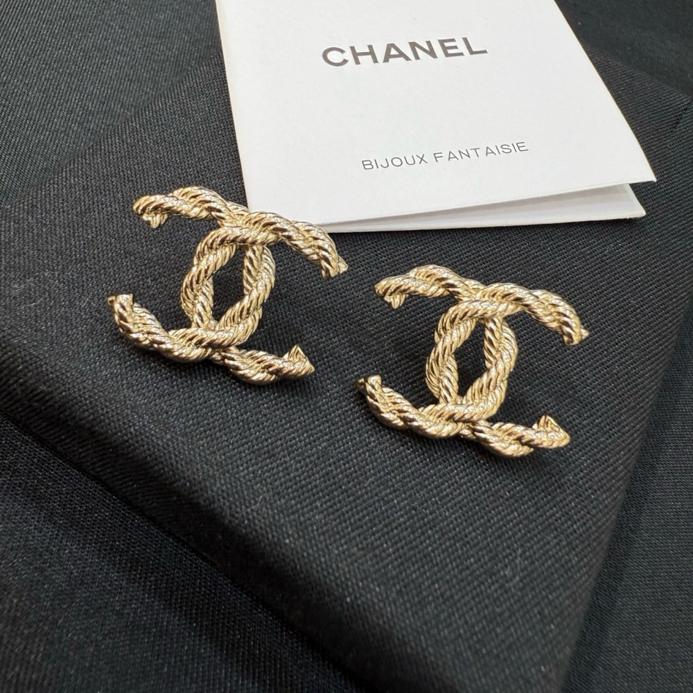 CHANEL TWISTED ROPE CC GOLD EARRINGS