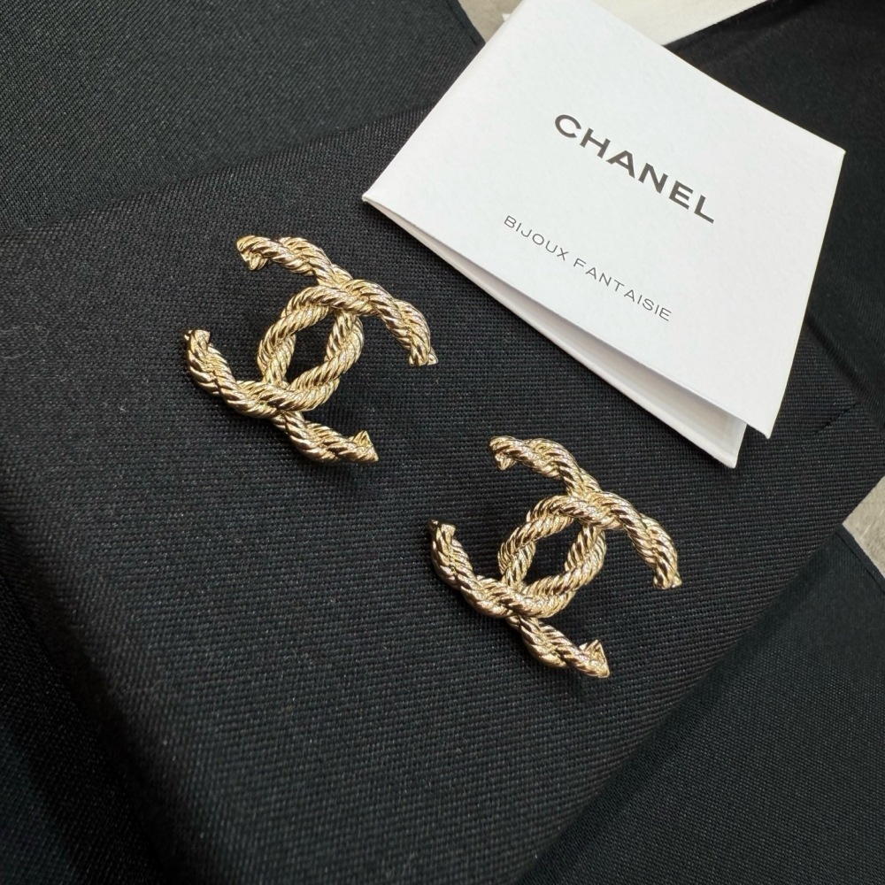 CHANEL TWISTED ROPE CC GOLD EARRINGS