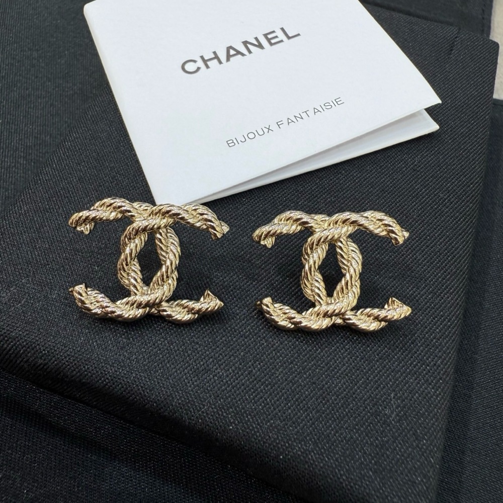 CHANEL TWISTED ROPE CC GOLD EARRINGS