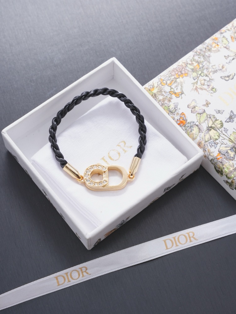 DIOR BLACK BRAID LEATHER CD DIAMOND BRACELET