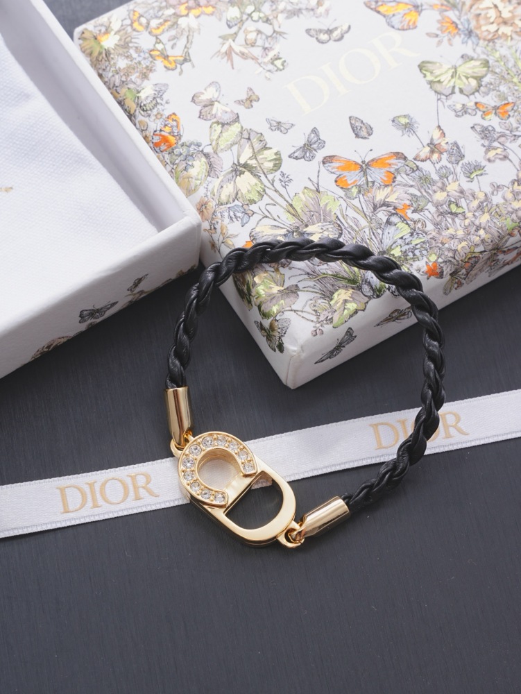 DIOR BLACK BRAID LEATHER CD DIAMOND BRACELET