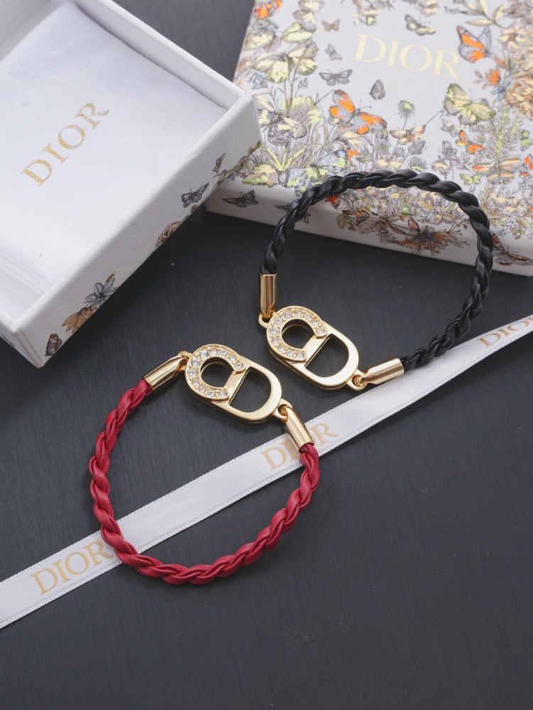 DIOR BLACK BRAID LEATHER CD DIAMOND BRACELET