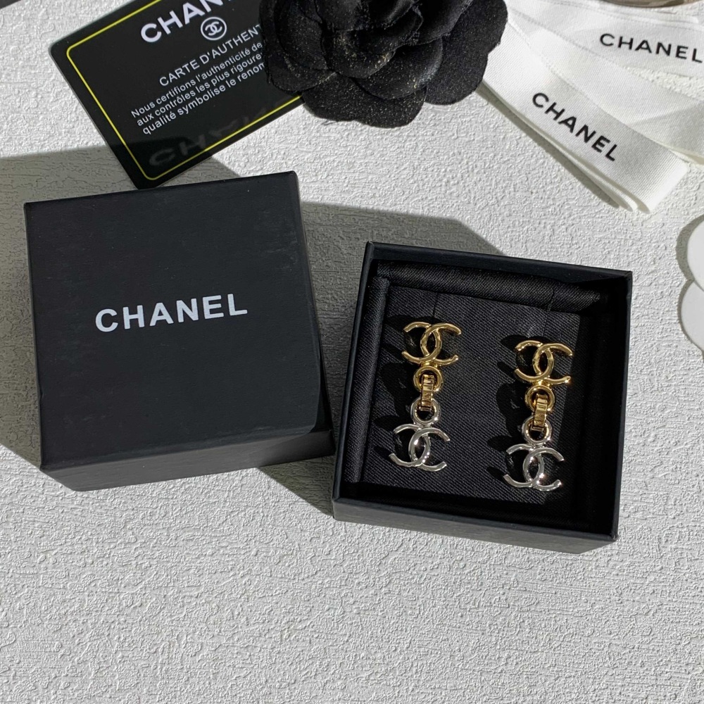 CHANEL TWO-TONE DOUBLE CC DROP EARRINGS