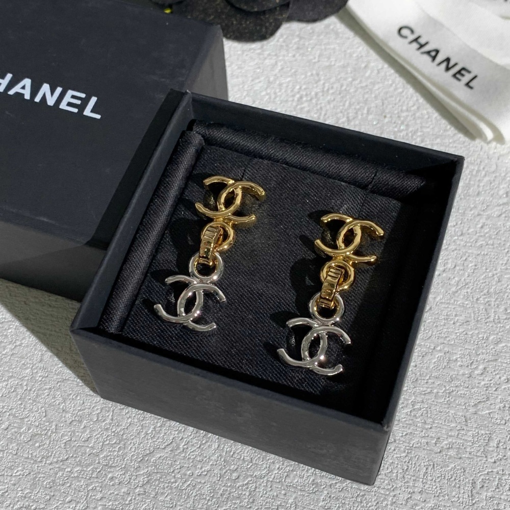 CHANEL TWO-TONE DOUBLE CC DROP EARRINGS