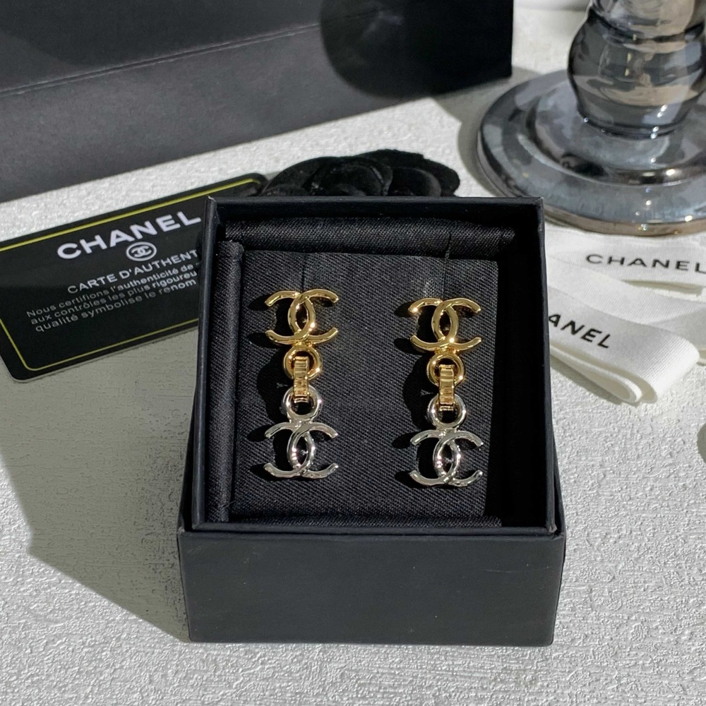 CHANEL TWO-TONE DOUBLE CC DROP EARRINGS