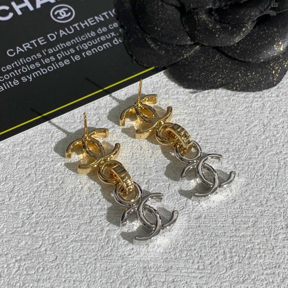 CHANEL TWO-TONE DOUBLE CC DROP EARRINGS
