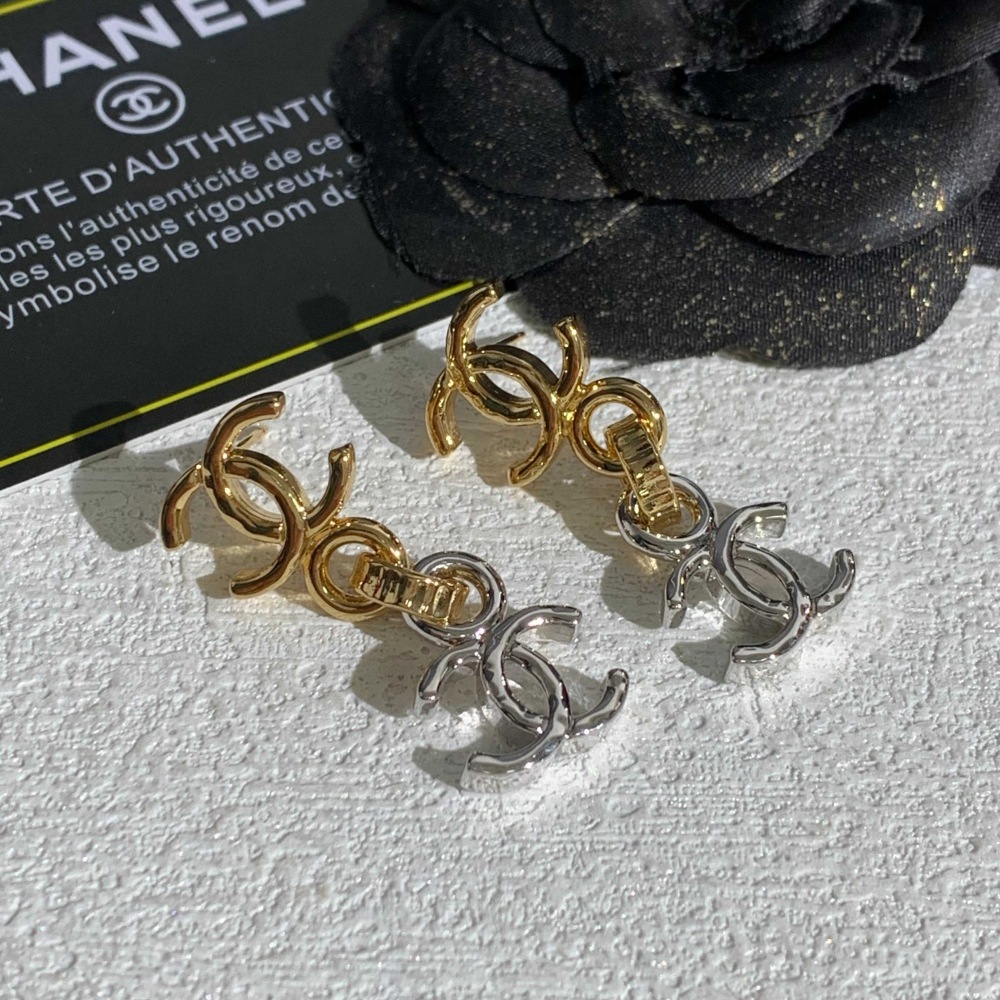 CHANEL TWO-TONE DOUBLE CC DROP EARRINGS