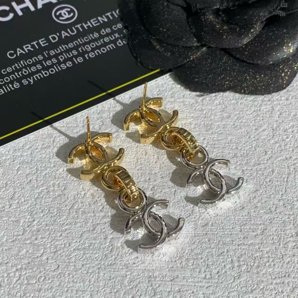 CHANEL TWO-TONE DOUBLE CC DROP EARRINGS