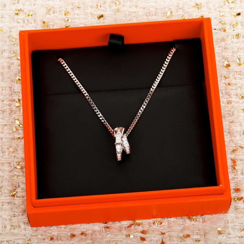 HERMES SILVER MINI BOOTS CHARM CUBAN CHAIN NECKLACE