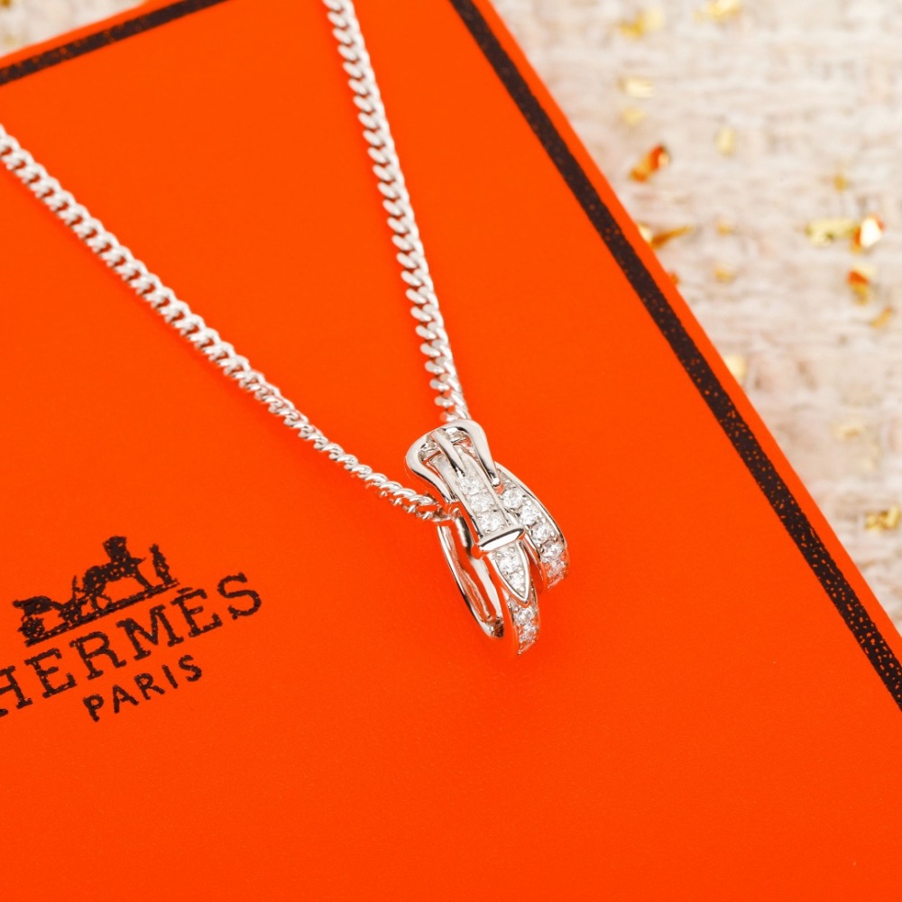 HERMES SILVER MINI BOOTS CHARM CUBAN CHAIN NECKLACE