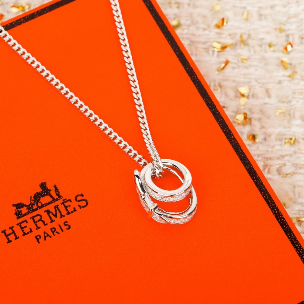 HERMES SILVER MINI BOOTS CHARM CUBAN CHAIN NECKLACE