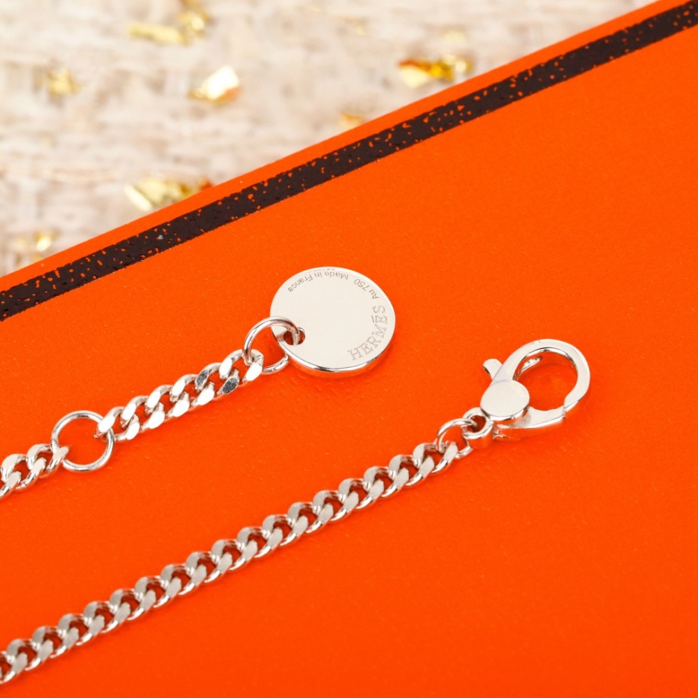 HERMES SILVER MINI BOOTS CHARM CUBAN CHAIN NECKLACE