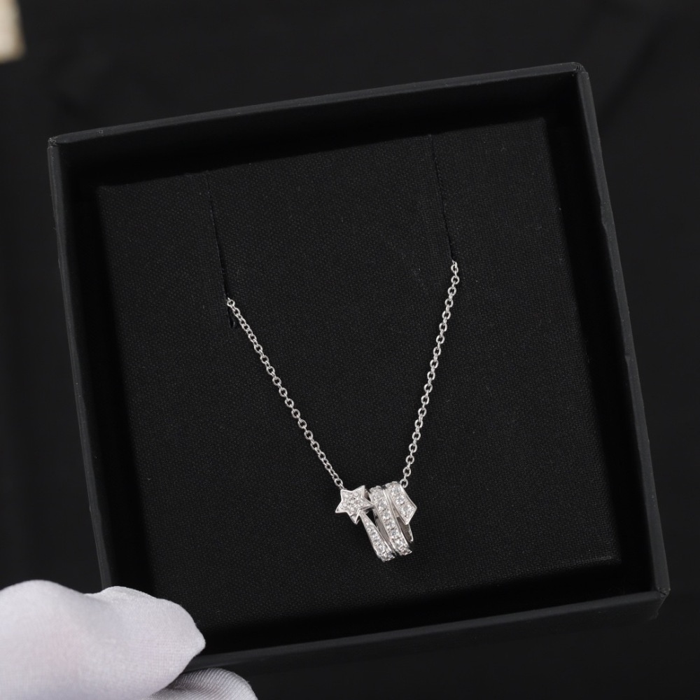 CHANEL SILVER COMET STAR FULL DIAMOND PENDANT NECKLACE