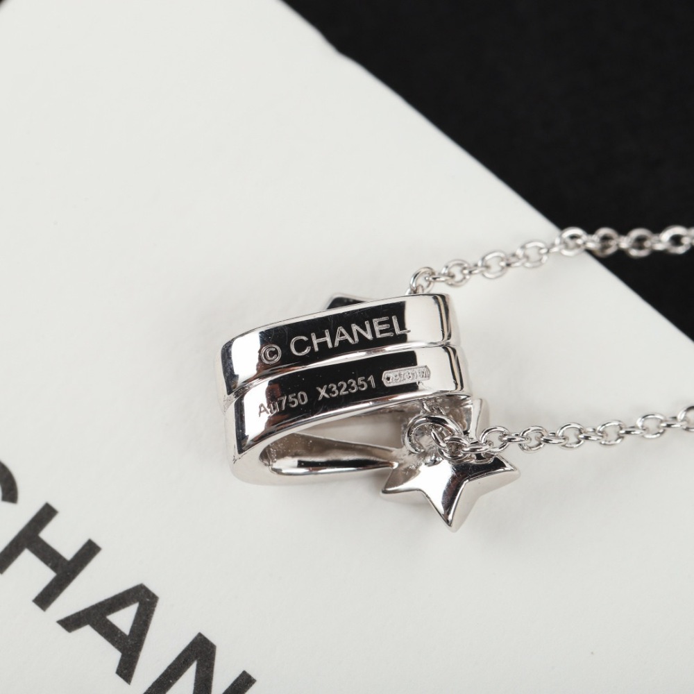 CHANEL SILVER COMET STAR FULL DIAMOND PENDANT NECKLACE