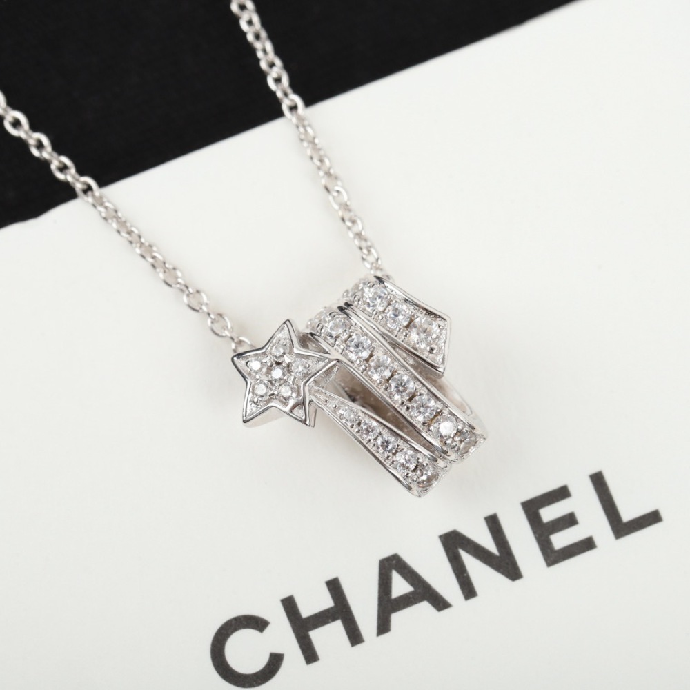 CHANEL SILVER COMET STAR FULL DIAMOND PENDANT NECKLACE
