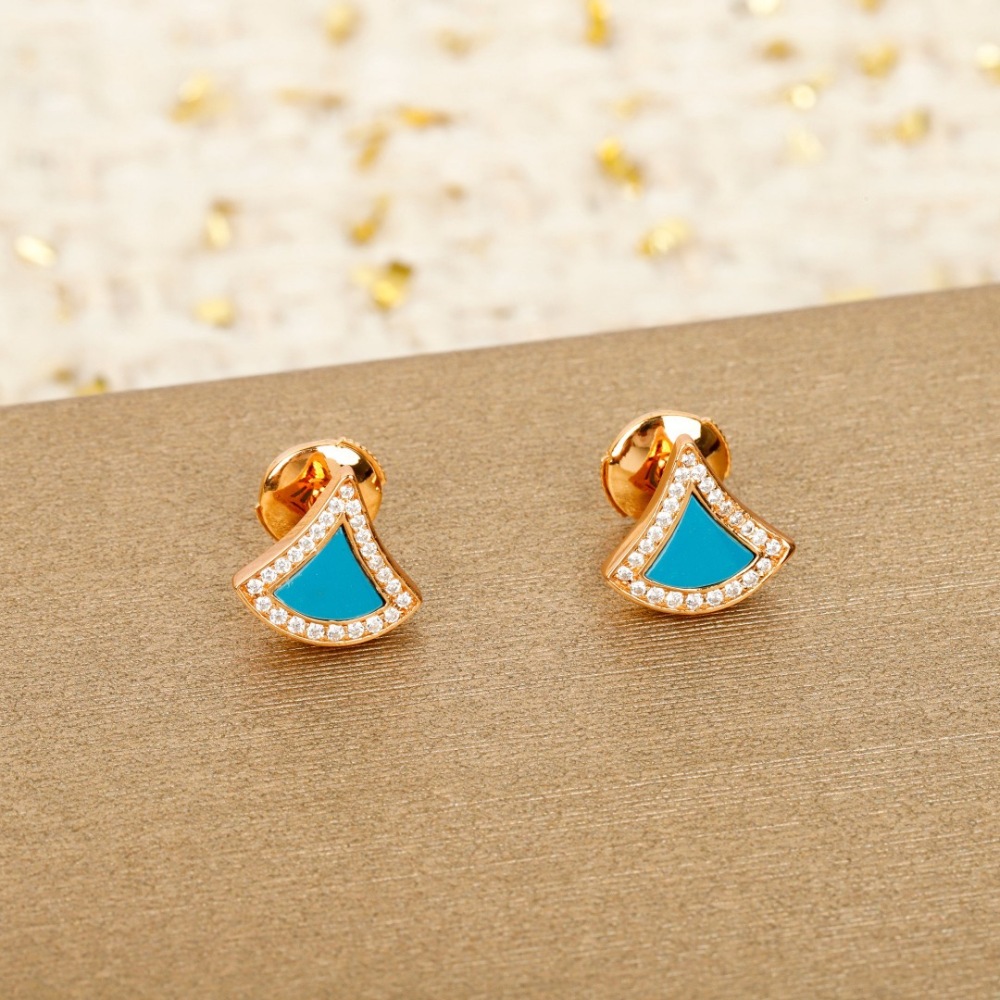 BVLGARI ROSE GOLD TURQUOISE FAN DIAMOND STUD EARRINGS