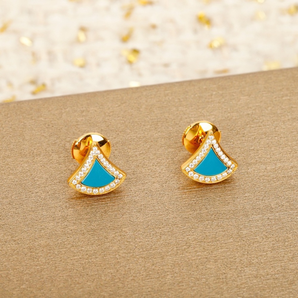 BVLGARI ROSE GOLD TURQUOISE FAN DIAMOND STUD EARRINGS