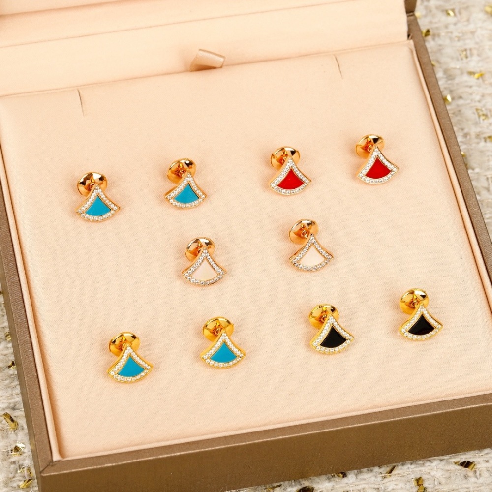 BVLGARI ROSE GOLD TURQUOISE FAN DIAMOND STUD EARRINGS