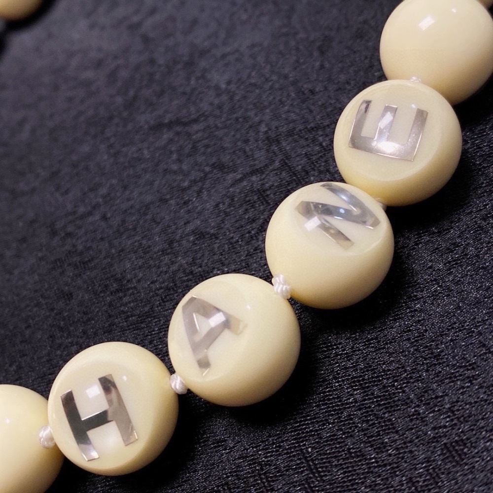 CHANEL CREAM BEAD SILVER LETTER ADJUSTABLE NECKLACE