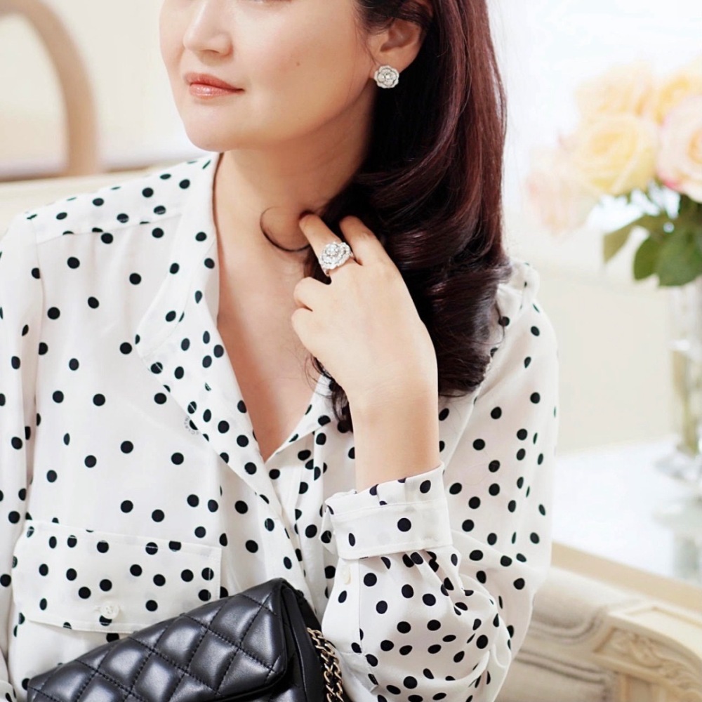 CHANEL ENGRAVED FULL CRYSTAL CAMELLIA CLIP EARRINGS