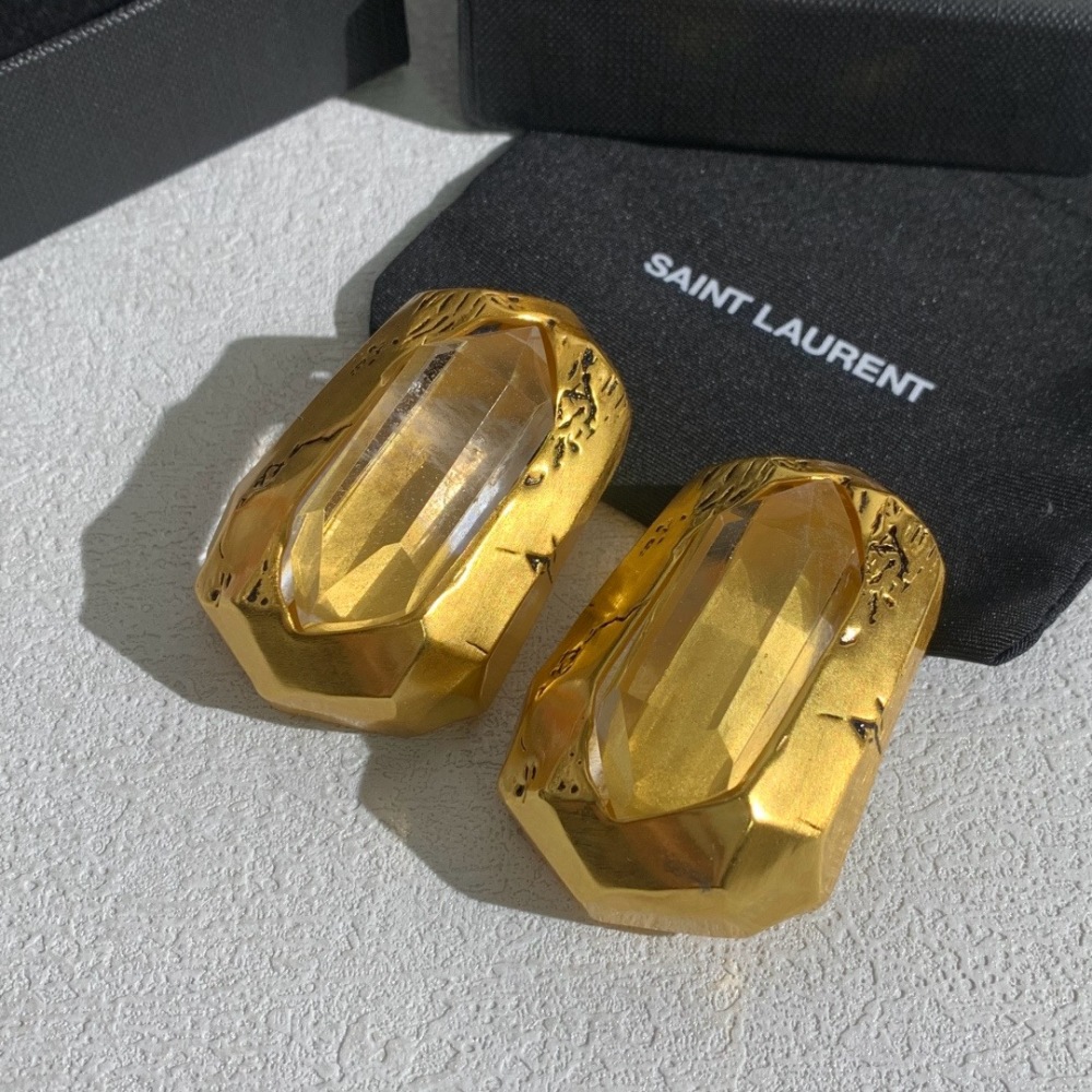 YSL GOLD OCTAGON CLEAR CRYSTAL DUAL USE CLIP ON EARRINGS