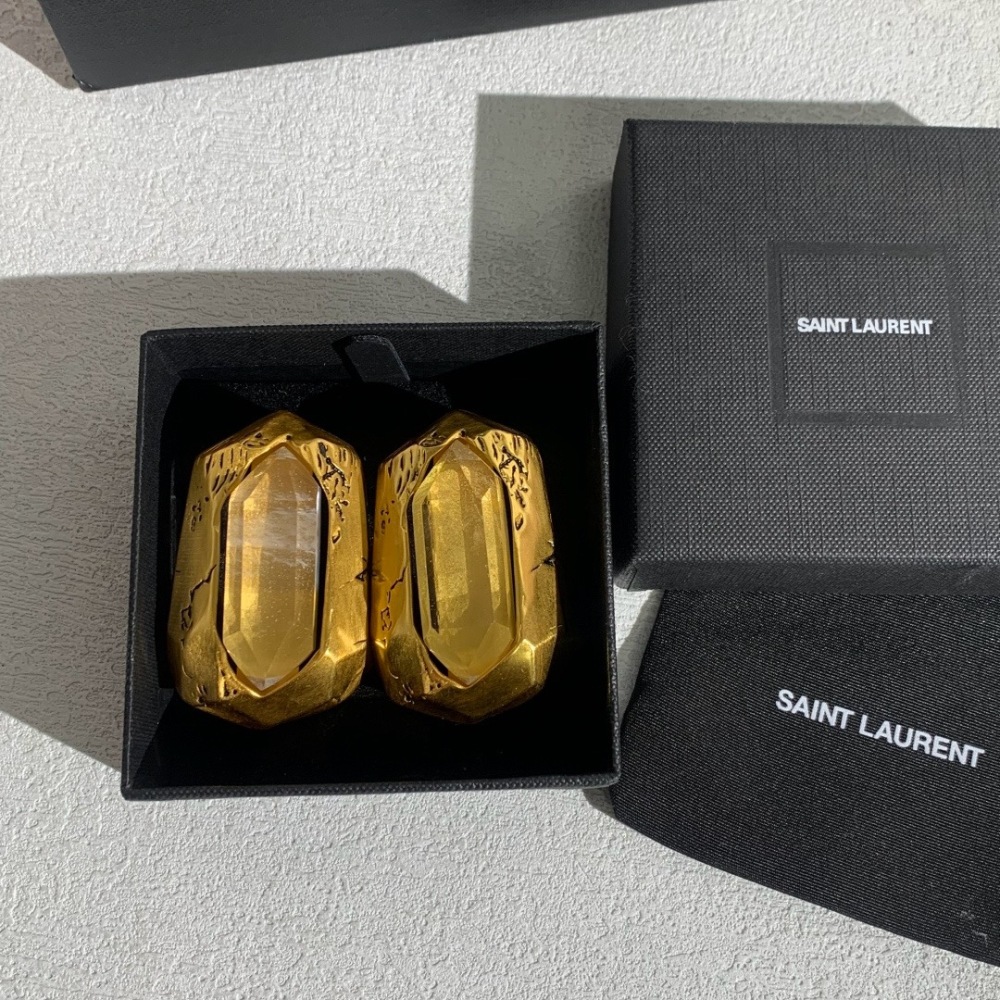 YSL GOLD OCTAGON CLEAR CRYSTAL DUAL USE CLIP ON EARRINGS