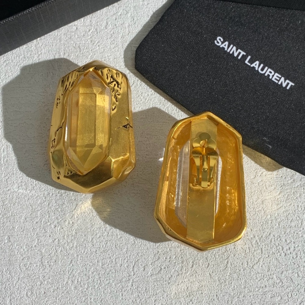 YSL GOLD OCTAGON CLEAR CRYSTAL DUAL USE CLIP ON EARRINGS
