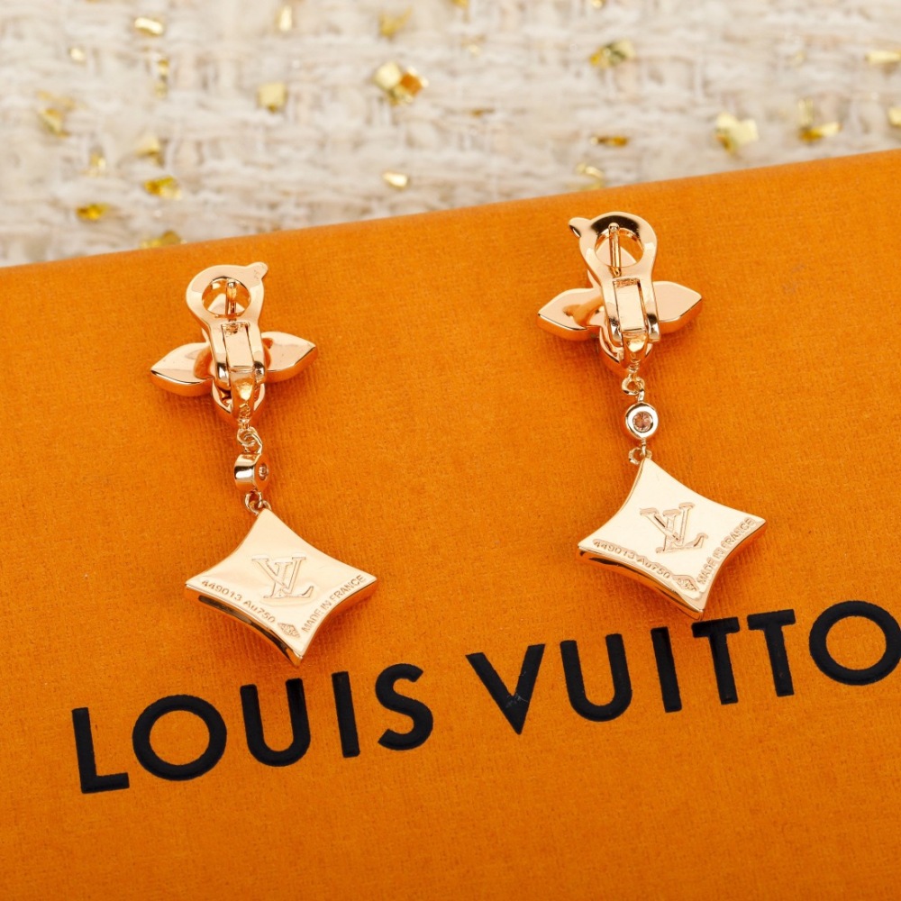 LV ROSE GOLD CRYSTAL FLOWER MOTHER-OF-PEARL CLIP ON DROP EARRINGS