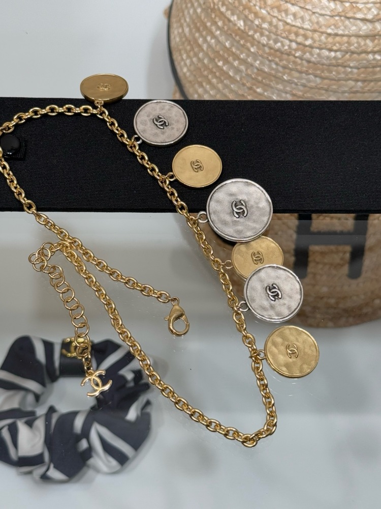 CHANEL TWO-TONE PORTRAIT COIN CHARM NECKLACE