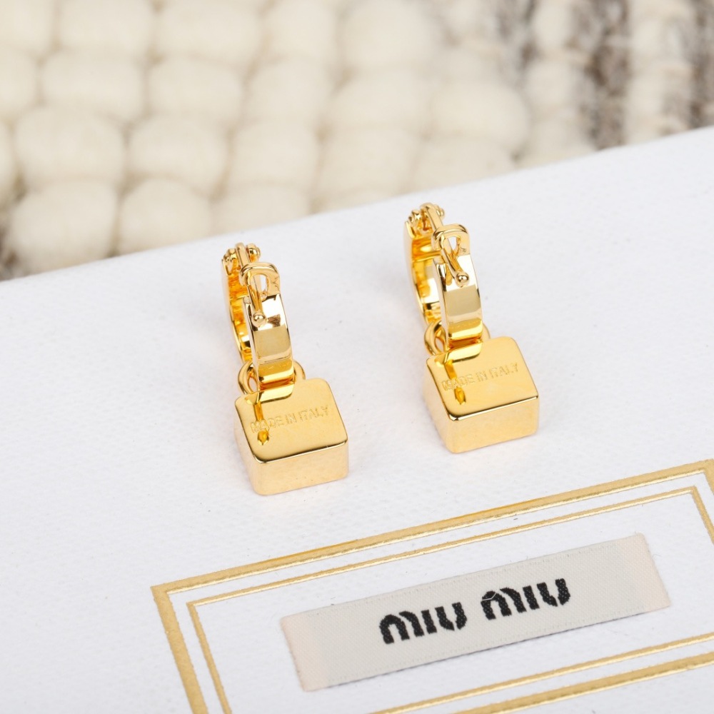 MIU MIU ENAMEL SQUARE LOGO DROP HOOP EARRINGS
