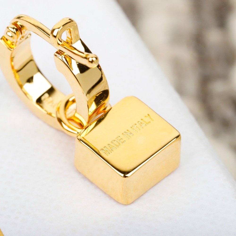 MIU MIU ENAMEL SQUARE LOGO DROP HOOP EARRINGS