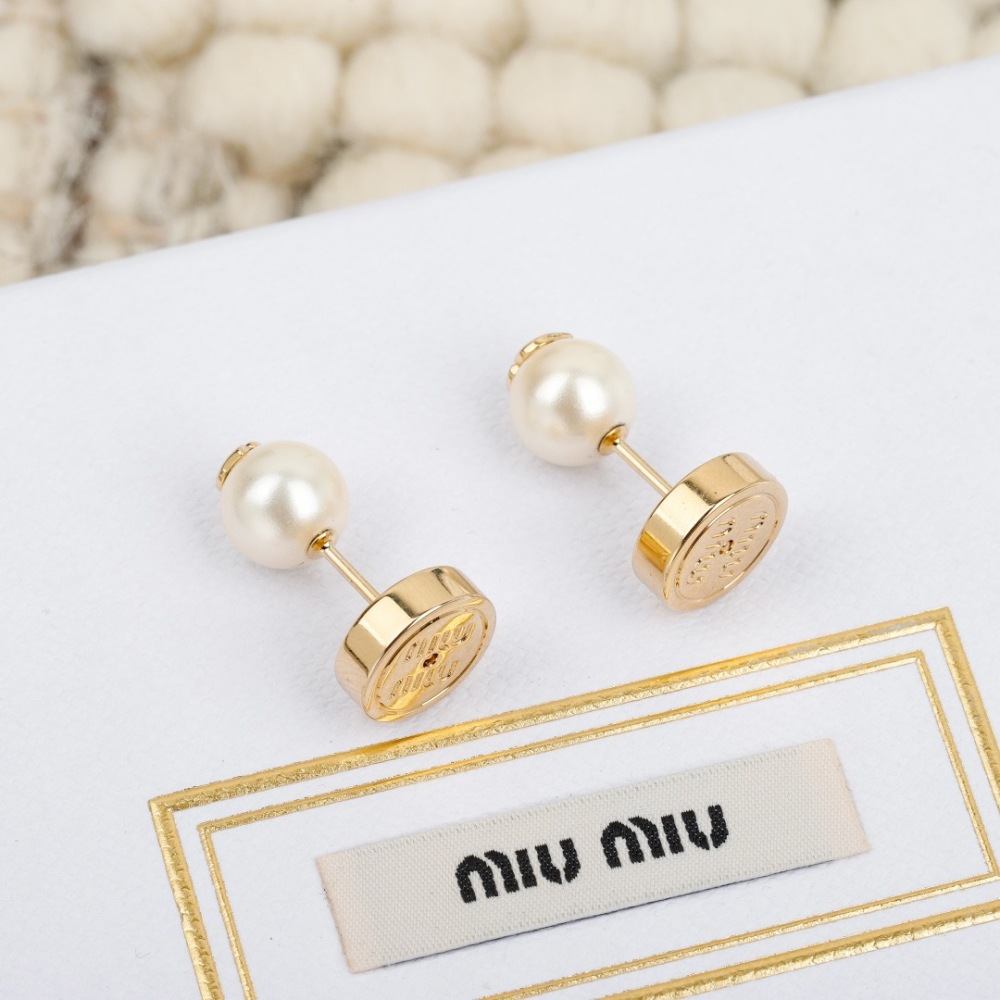 MIU MIU PEARL LOGO STUD EARRINGS