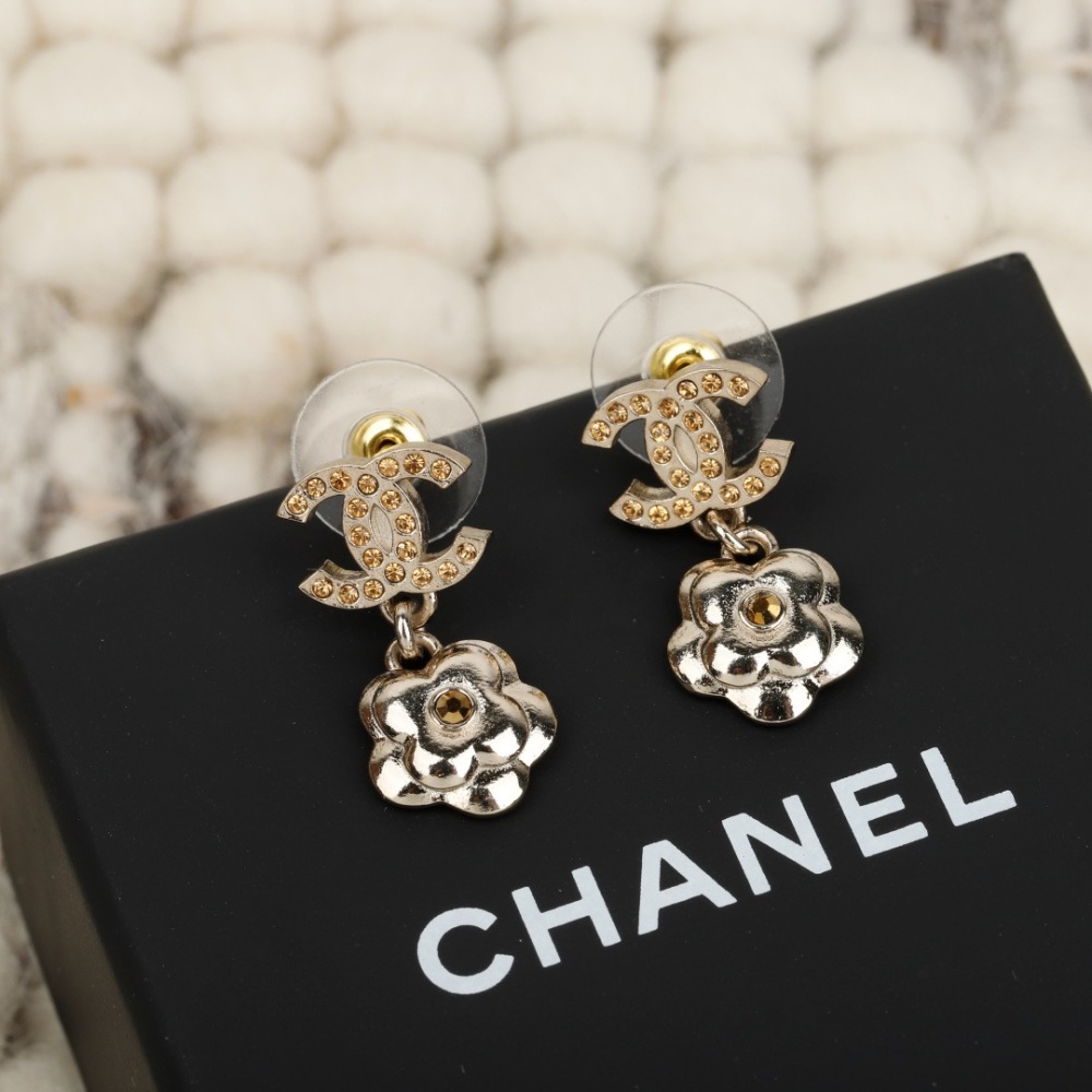 CHANEL CC CRYSTAL CAMELLIA DROP EARRINGS