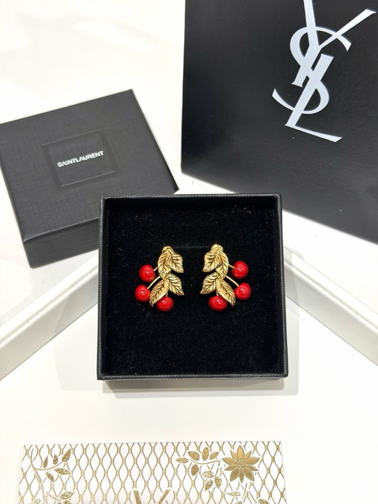 SAINT LAURENT CHERRY LEAF STUD EARRINGS