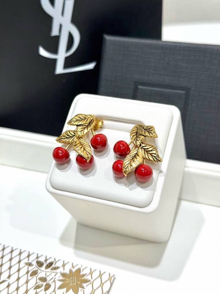 SAINT LAURENT CHERRY LEAF STUD EARRINGS