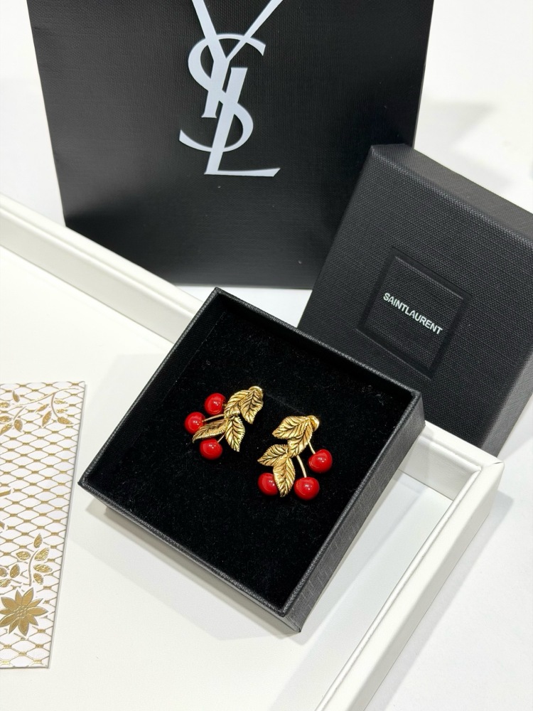 SAINT LAURENT CHERRY LEAF STUD EARRINGS