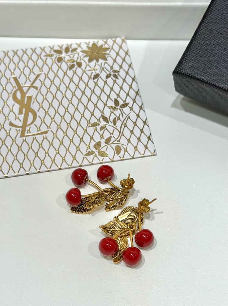 SAINT LAURENT CHERRY LEAF STUD EARRINGS