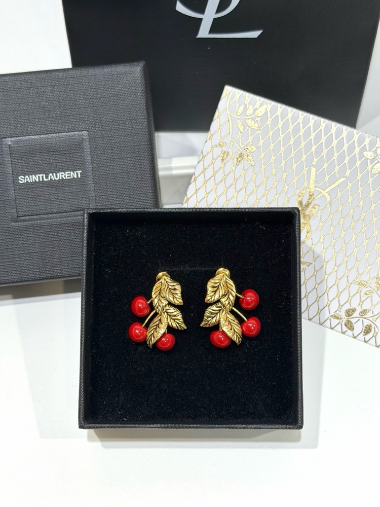 SAINT LAURENT CHERRY LEAF STUD EARRINGS
