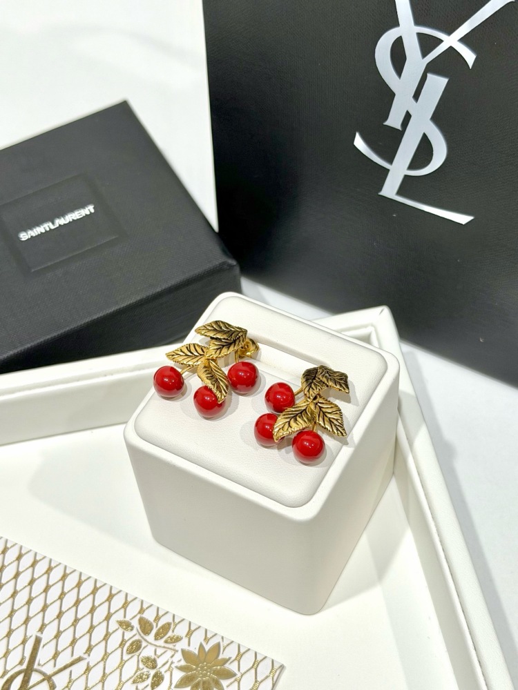 SAINT LAURENT CHERRY LEAF STUD EARRINGS