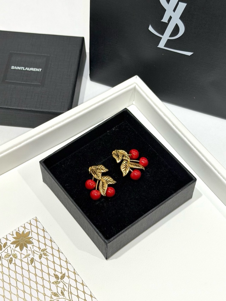 SAINT LAURENT CHERRY LEAF STUD EARRINGS