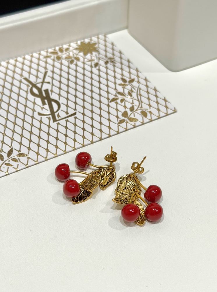 SAINT LAURENT CHERRY LEAF STUD EARRINGS