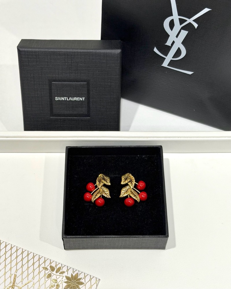 SAINT LAURENT CHERRY LEAF STUD EARRINGS