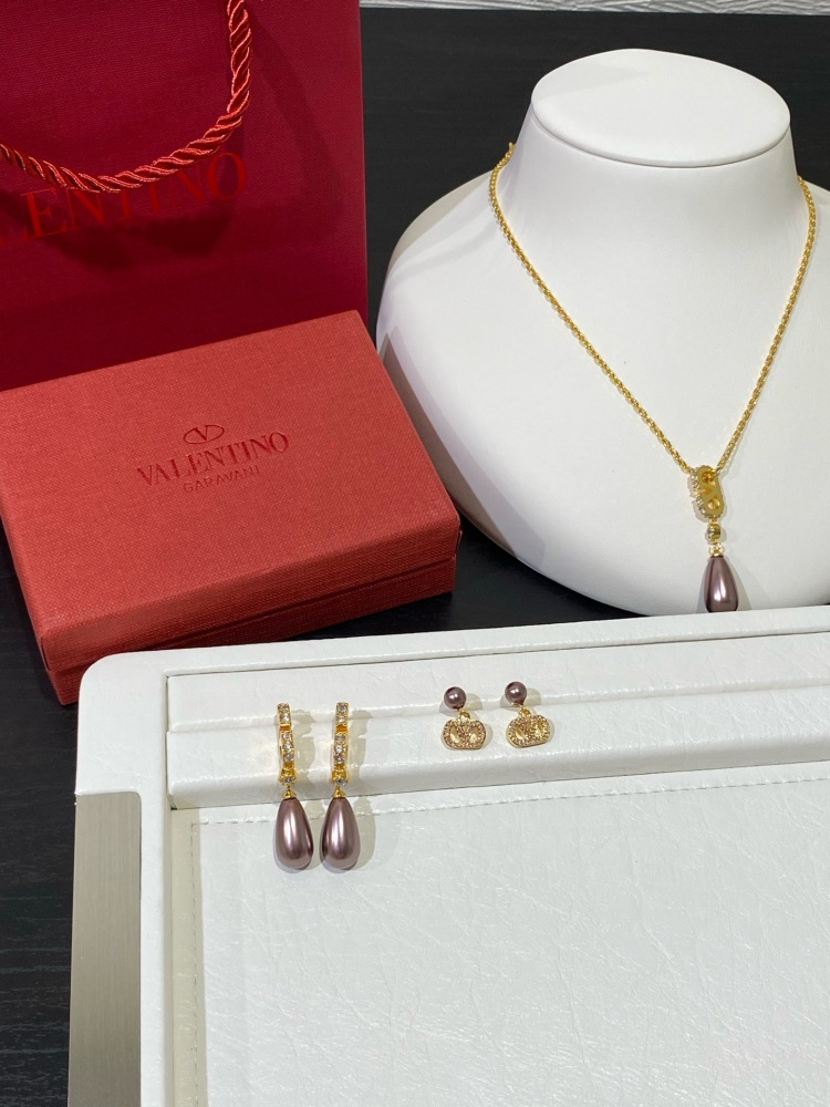 VALENTINO CRYSTAL TEARDROP FAUX PEARL DROP EARRINGS